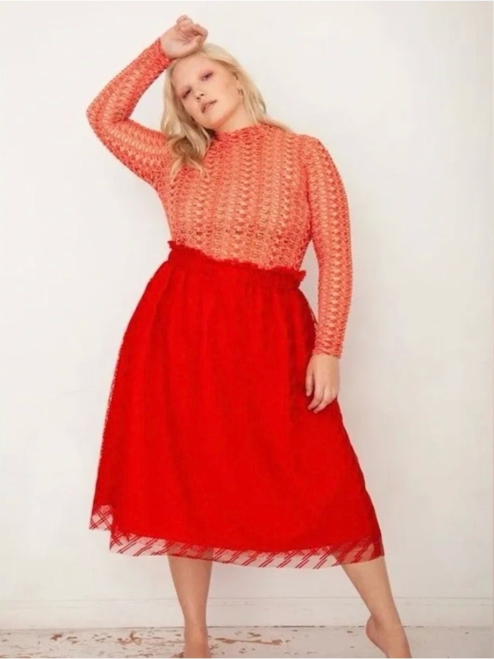 Tamara Malas Dilan Red Layered Midi Skirt Size 10/12 = 16/18